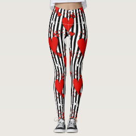 Rote weiße schwarze Valentine-Herz-Leggings Leggings