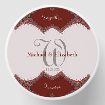 Rote & Weiße Spitzen-Monogramm-Hochzeit