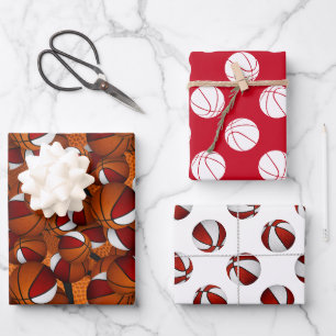 rote weiße Sportbasketbälle Muster Geschenk Geschenkpapier Set
