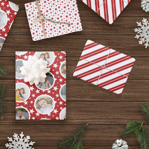 Rote weiße Sterne Streifen FotoCollage Weihnachten Geschenkpapier Set