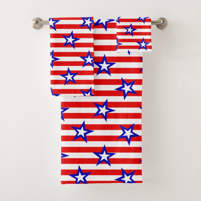 Rote weiße Streifen mit blauen und weißen Sternen Badhandtuch Set (Insitu)