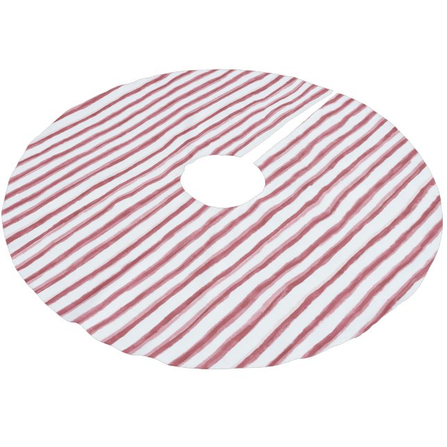 Rote Weiße Streifen Polyester Weihnachtsbaumdecke (Schrägansicht)