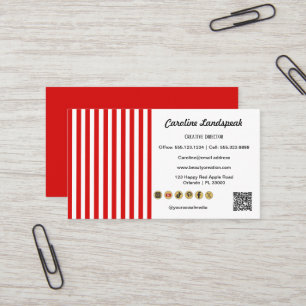 Rote weiße Streifen & QR-Code & Social-Media-Icons Visitenkarte