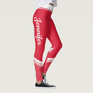 Rote, weiße Streifen und Name modern mädchenhaft Leggings