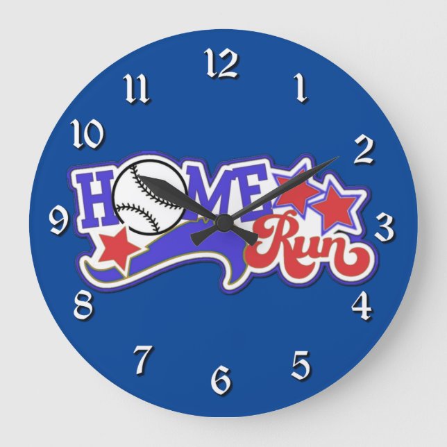 Rote weiße u. blaue Zuhause-Laufbaseball-Wand-Uhr Große Wanduhr (Vorderseite)