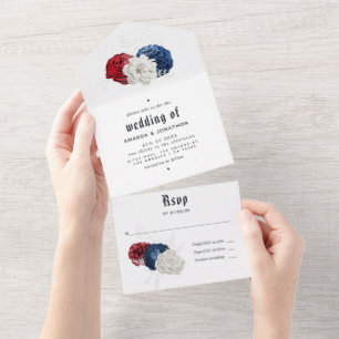 Rote Weiße und Blaue Amerikanische Hochzeit All In One Einladung
