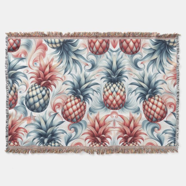 Rote, weiße und blaue Ananas Decke (Vorderseite)