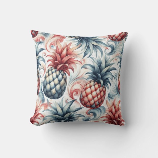 Rote, weiße und blaue Ananas Kissen (Vorderseite)