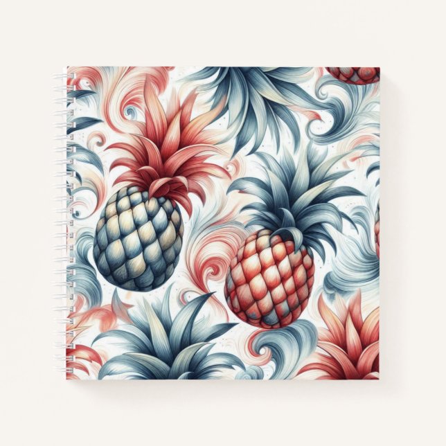 Rote, weiße und blaue Ananas Notizbuch (Vorderseite)