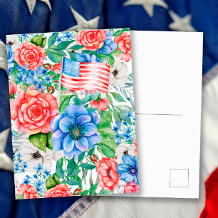 Rote Weiße Und Blaue Blumen 4. Juli Patriotisch Feiertagspostkarte
