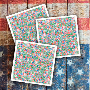 Rote Weiße Und Blaue Blumen Patriotisch 4. Juli Serviette