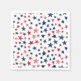 Rote, weiße und blaue Doodle-Sterne Serviette