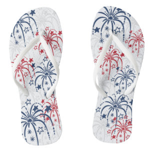 Rote weiße und blaue Feuerwerke u. Sterne Juli 4. Flip Flops