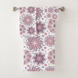 Rote weiße und blaue Feuerwerke und Sterne Badhandtuch Set