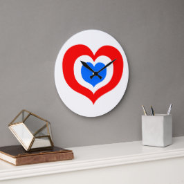 Rote, Weiße und Blaue Herzen Große Wanduhr