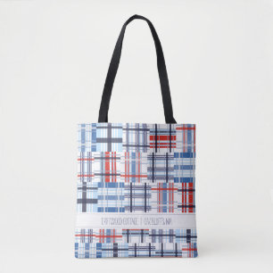 Rote, weiße und blaue Madras Tote-Tasche mit Text