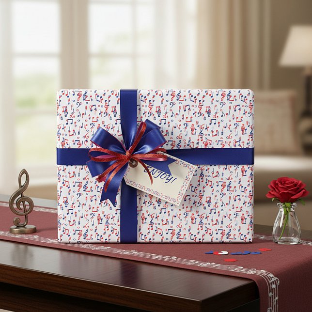 Rote, weiße und blaue Musik Geschenkpapier (Von Creator hochgeladen)
