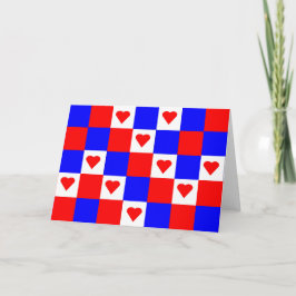 Rote, weiße und blaue Quadrate mit rotem Herzen Karte