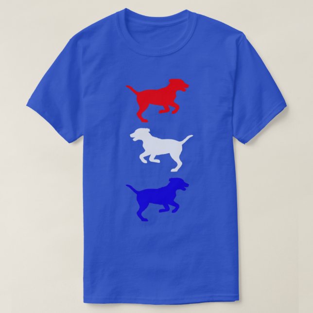 Rote, weiße und blaue Running Hunde T-Shirt (Design vorne)