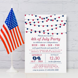 Rote, weiße und blaue Saitenleuchten 4. Juli Party Einladung