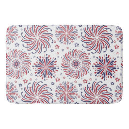 Rote weiße und blaue Steine und Feuerwerkskörper Badematte