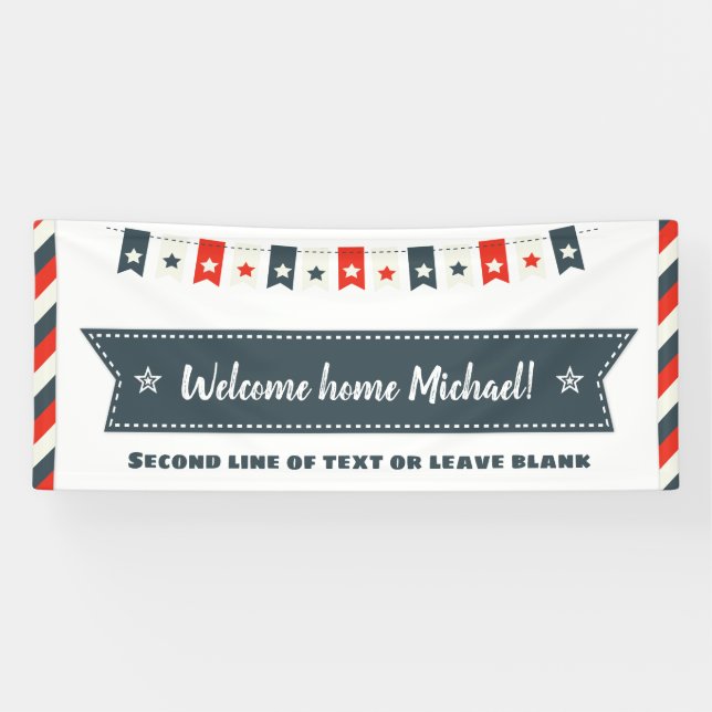 Rote weiße und blaue Sterne begrüßen Zuhause Juli Banner (Horizontal)