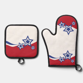 Rote, weiße und blaue Sterne Ofenhandschuh & Topflappen-Set