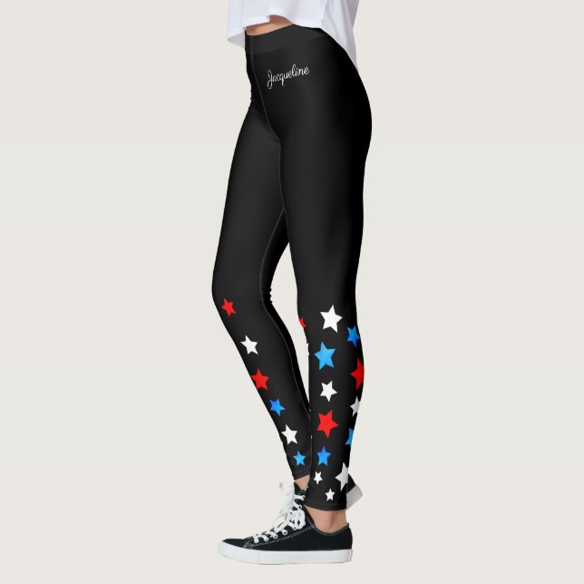 Rote weiße und blaue Sterne tragen Ihren Namen auf Leggings (Links)