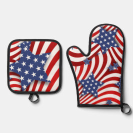 Rote, weiße und blaue Sterne und Streifen Ofenhandschuh & Topflappen-Set