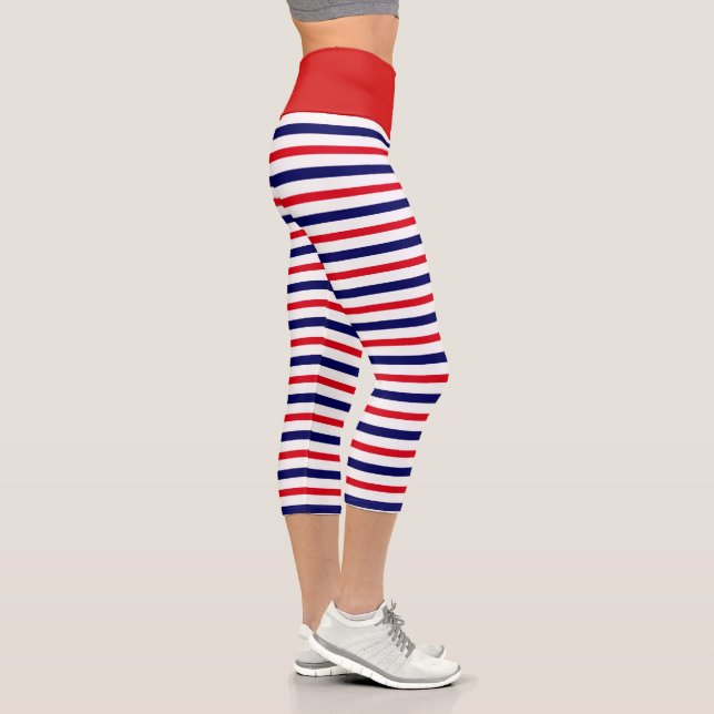 Rote, weiße und blaue Streifen Capri Leggings (Rechts)