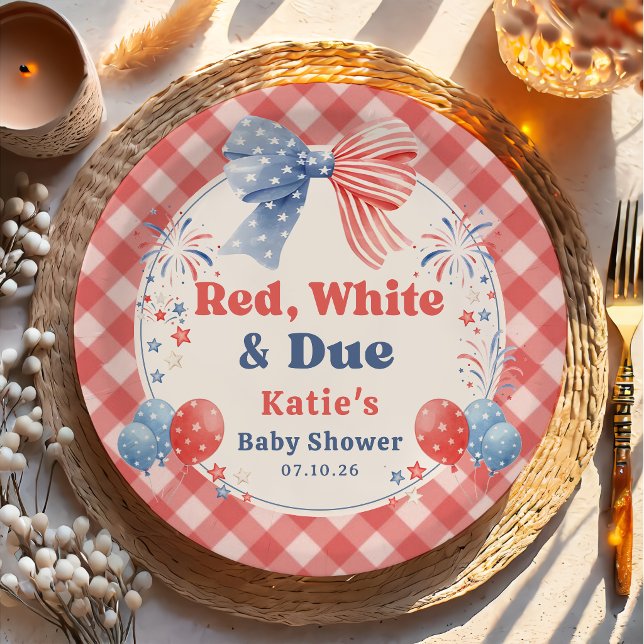 Rote Weiße Und Fällige Baby Shower Papierplatte Pappteller (Von Creator hochgeladen)