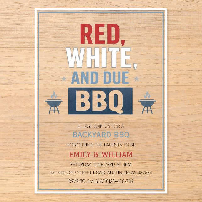 Rote Weiße und fällige BBQ Baby Shower Einladung (Vorderseite)