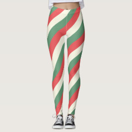 rote, weiße und grüne, klassische Candy Cane Strei Leggings