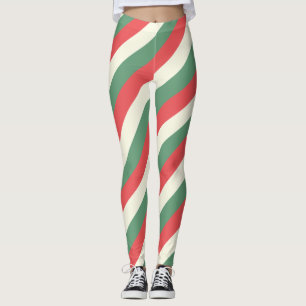 rote, weiße und grüne, klassische Candy Cane Strei Leggings