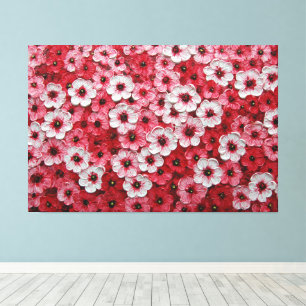 Rote, weiße und rosa Blüten – Impasto-Wandkunst Leinwanddruck