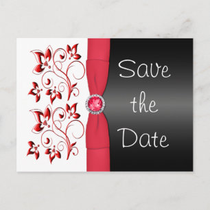 Rote, weiße und schwarze Save the Date Postkarte