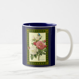 Rote weiße Vintage-Botanik-Rosen-Kaffeetasse Zweifarbige Tasse