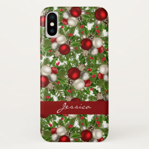 Rote weiße Weihnachtsschmuck Weihnachten Holly Case-Mate iPhone Hülle