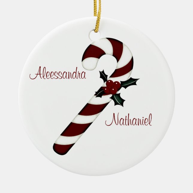 Rote/weiße Zuckerstange "des Paares erstes Keramikornament (Vorne)
