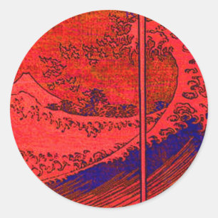 rote Welle Runder Aufkleber