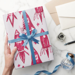Rote Weltraumraketen Geschenkpapier