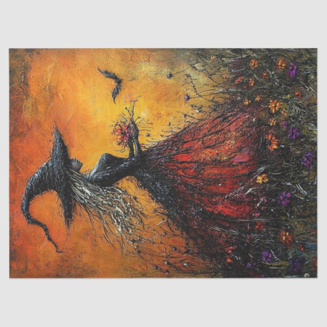 Rote Wickige Hexe mit ihrem Bat-Decoupage Seidenpapier (Vorderseite)