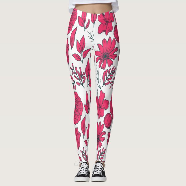 Rote wild lebende Blume Leggings (Vorderseite)