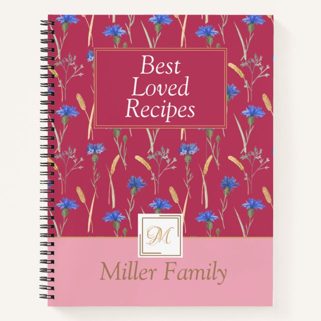 Rote Wildblume Mongoram Rezept Notizbuch (Vorderseite)