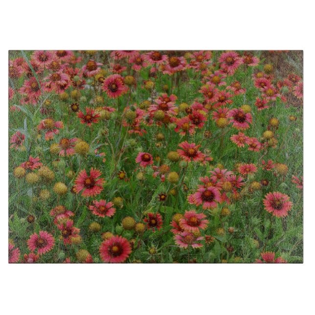 Rote Wildblumen Firewheel Florale Kunst Glas Schneidebrett (Vorderseite)