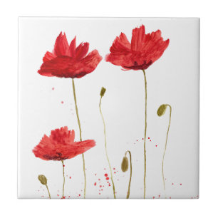 Rote Wildblumen Floral Aquarell Küche Rustikal Fliese