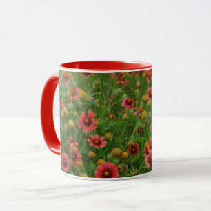 Rote Wildblumen Florale Blumen Tasse