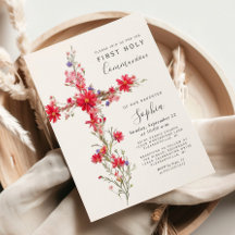 Rote Wildblumen Florales Kreuz Erstkommunion
