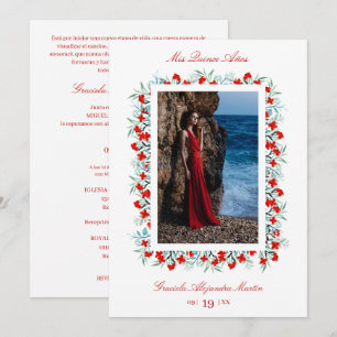 Rote Wildblumen Garland Quinceañera Ausgezeichnet Einladung