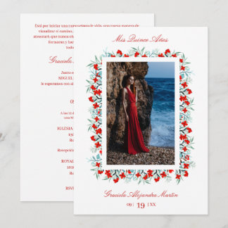 Rote Wildblumen Garland Quinceañera Ausgezeichnet Einladung